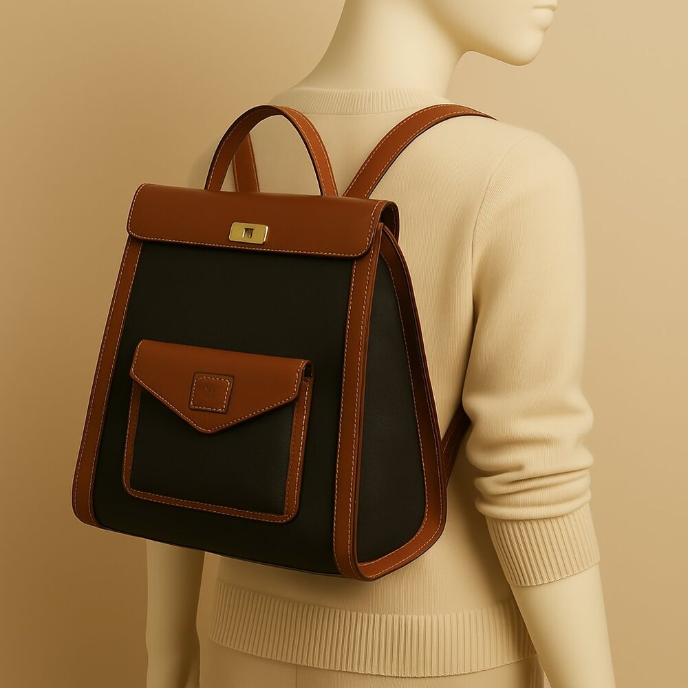 Black Tote Backpack by Horsemanship Club – Brown Leather Trim, Adjustable Straps